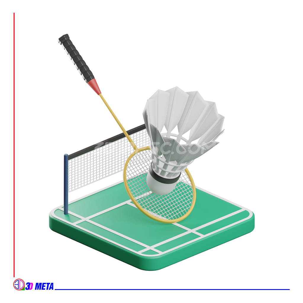 محصول مدل سه بعدی توپ و زمین بدمینتون 